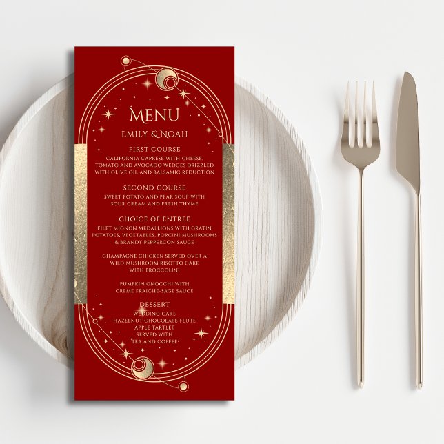 Menu Mariage d'astronomie mystique Red Gold Sun Moon (Créateur téléchargé)