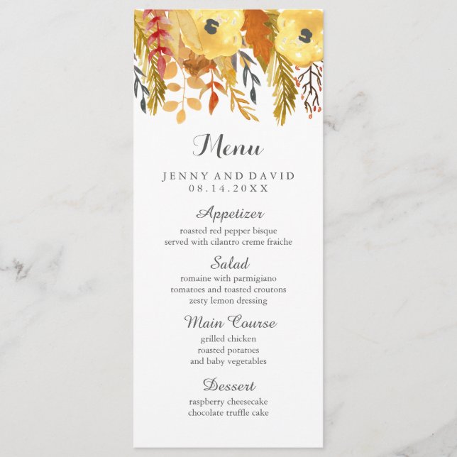 Menu Mariage de automne aquarelle (Devant)