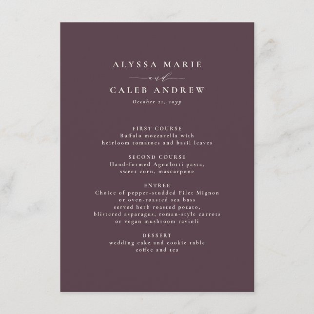 Menu Mariage de automne automne prune simple élégant (Devant)