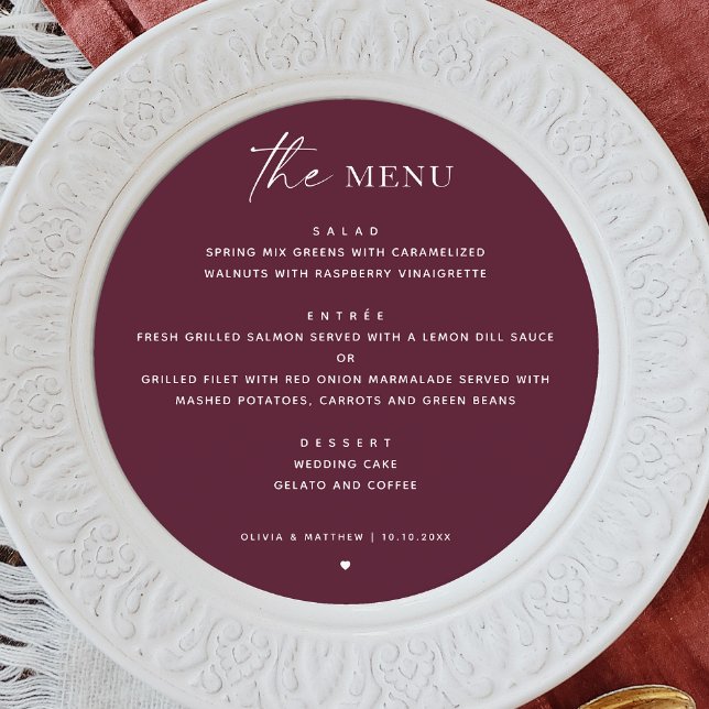 Menu Mariage de automne Bourgogne. Cercle minimal de pr (Créateur téléchargé)