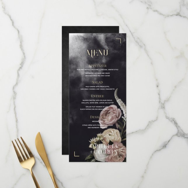 Menu Mariage de bouquet Smokey Dark Rose (Devant/Arrière en situation)