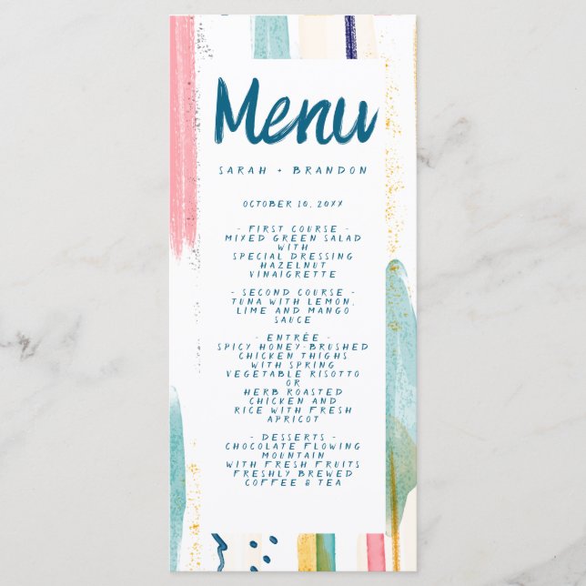 Menu Mariage de brosse coloré moderne Abstrait (Devant)