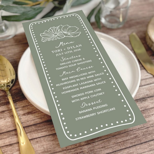 Menu Mariage de cadre à motif floral vert Sage (Créateur téléchargé)