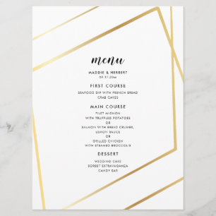 Menu Mariage de cadre d'or géométrique moderne