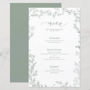 Menu Mariage de cadre feuilleté vert Sage