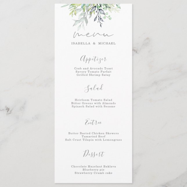 Menu Mariage de calligraphie botanique (Devant)