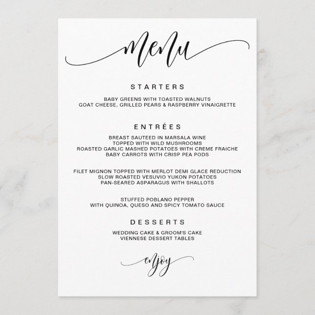 Menu Mariage de calligraphie moderne (Devant)