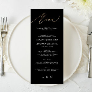Menu Mariage de calligraphie moderne en or noir blanc