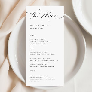 Menu Mariage de calligraphie moderne noir et blanc