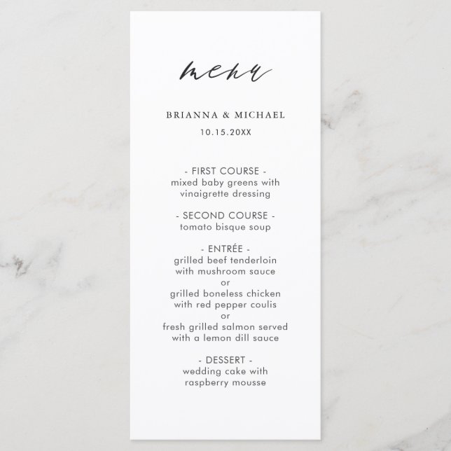 Menu Mariage de calligraphie moderne simple (Devant)