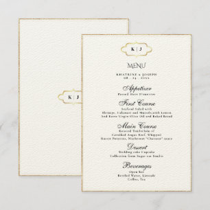 MENU MARIAGE DE CALLIGRAPHIE ROMANTIQUE MONOGRAMME