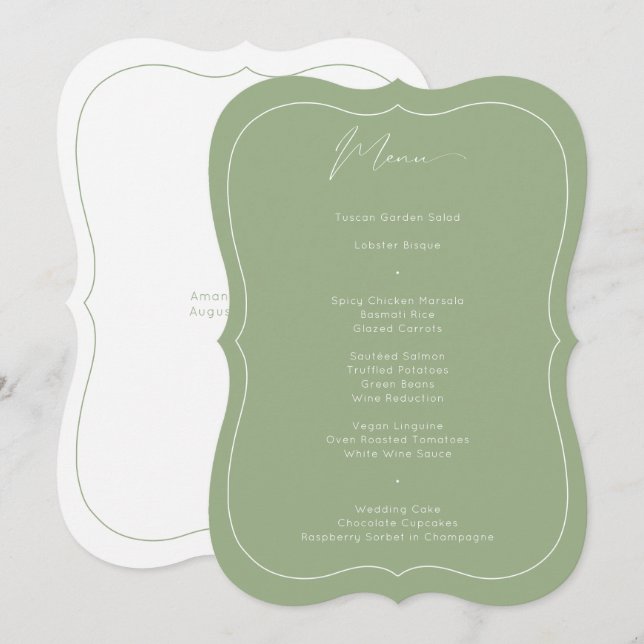 Menu Mariage de calligraphie verte de taille classique (Devant / Derrière)