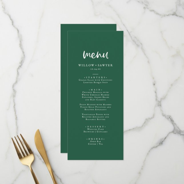 Menu Mariage de coordonnées vert du tournesol de pays (Devant/Arrière en situation)