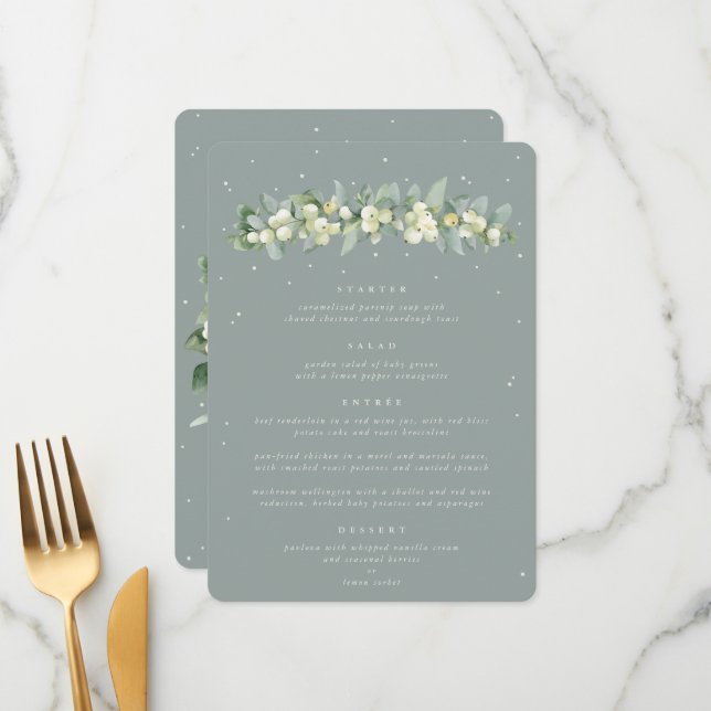 Menu Mariage de cours Seafoam Snowberry+Eucalyptus 4 (Devant/Arrière en situation)