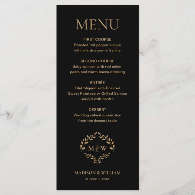 Menu Mariage de cravate noir officiel Monogramme de crê (Devant)