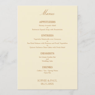 Menu Mariage de créme beige élégant