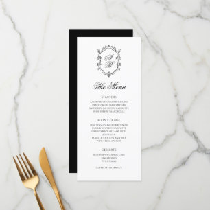 Menu Mariage de crête de monogramme noir et blanc class