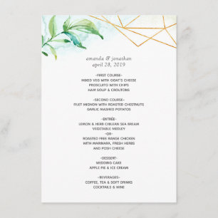 Menu Mariage de cristal géométrique aquarelle