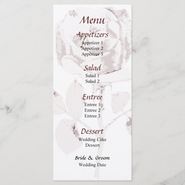 Menu Mariage de découpe Rose délicat (Devant)