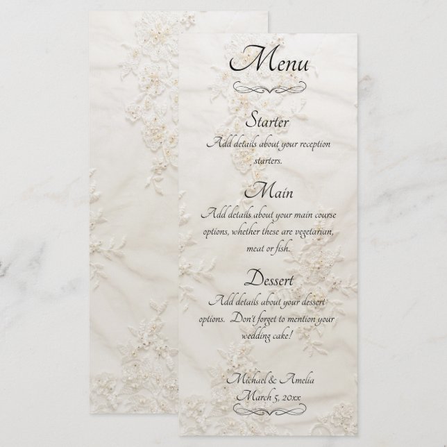 Menu Mariage de dentelle brodée (Devant / Derrière)