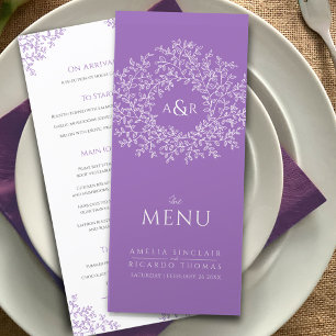 Menu mariage de dessin de feuille blanche violet