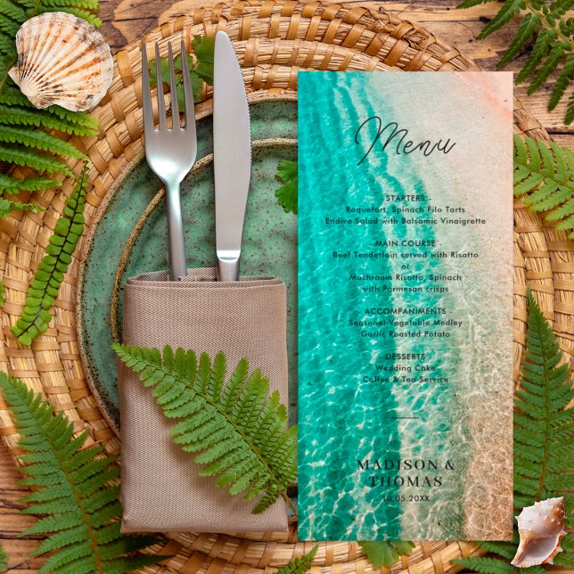 Menu Mariage de destination de plage d'été sur l'océan  (Créateur téléchargé)