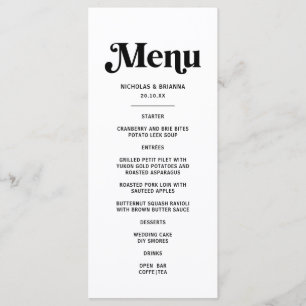 Menu Mariage de disco rétro noir et blanc