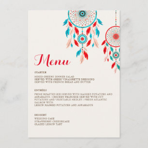 Menu Mariage de Dreamcatcher en plumes de la tribu Boho