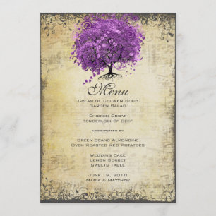 Menu Mariage de feuille d'arbre de coeur violet radiant