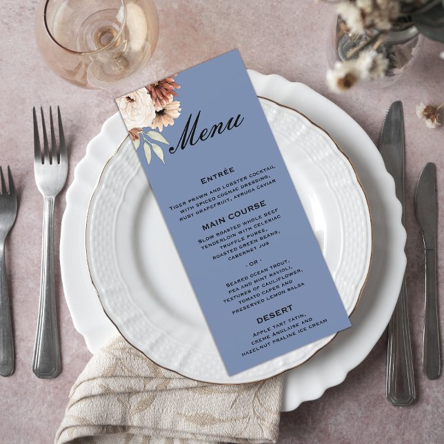 Menu Mariage de Fleur sauvage Rustique Dusty Blue (Créateur téléchargé)