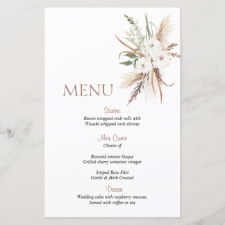 Menu mariage de fleurs beige Boho