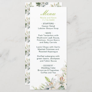 Menu Mariage de fleurs blanches