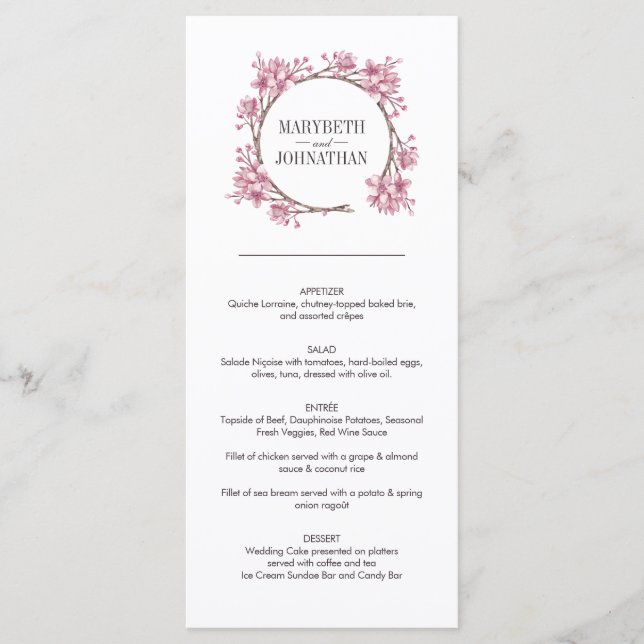 Menu Mariage de fleurs de cerisier rose (Devant)