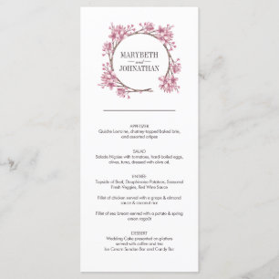 Menu Mariage de fleurs de cerisier rose