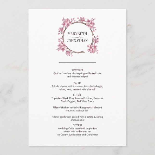 Menu Mariage de fleurs de cerisier rose (Devant)