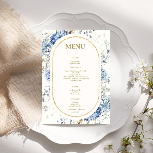 Menu Mariage de fleurs de printemps bleu Dusty (Créateur téléchargé)