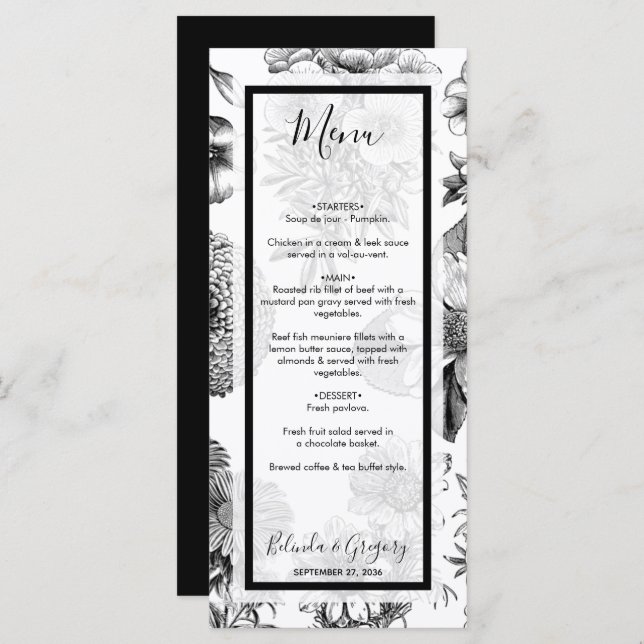 Menu Mariage de fleurs Vintages rustiques (Devant / Derrière)