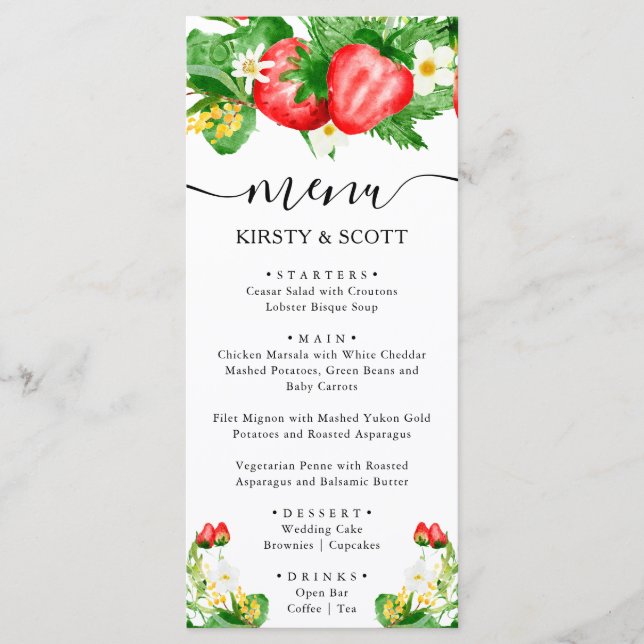 Menu Mariage de fraises et fleurs blanches (Devant)