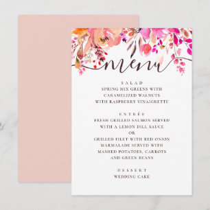 Menu Mariage de jardin floral aquarelle rose et pêche