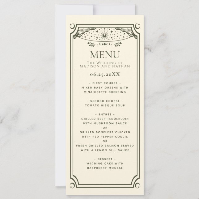 Menu Mariage de la carte Tarot Elegant Olive (Devant)