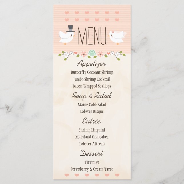 Menu Mariage de la colombe Inséparables (Devant)