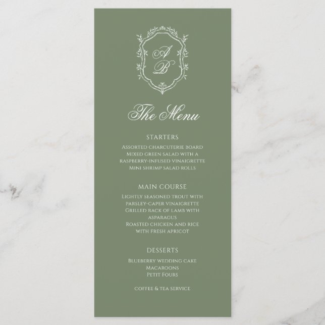 Menu Mariage de la crête de monographie végétale verte  (Devant)