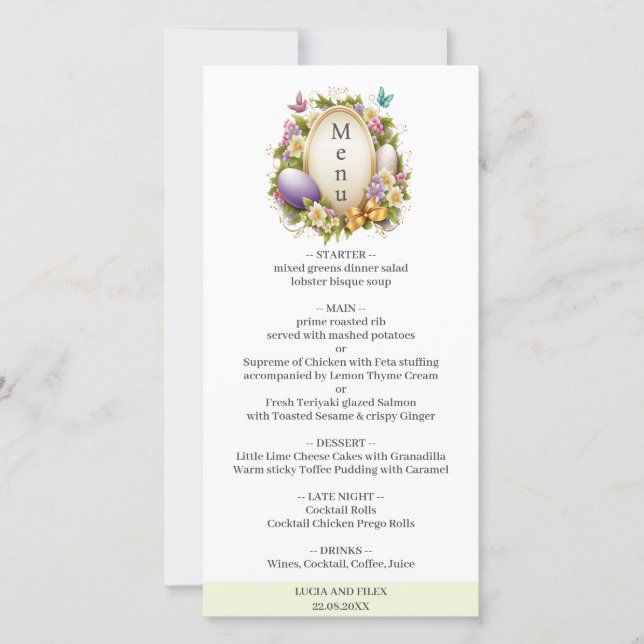 Menu Mariage de la forêt de Pâques blanc et vert (Devant)