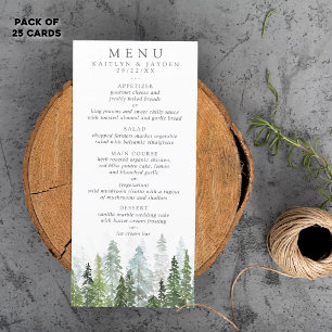 Menu Mariage de la forêt de pins d'aquarelle