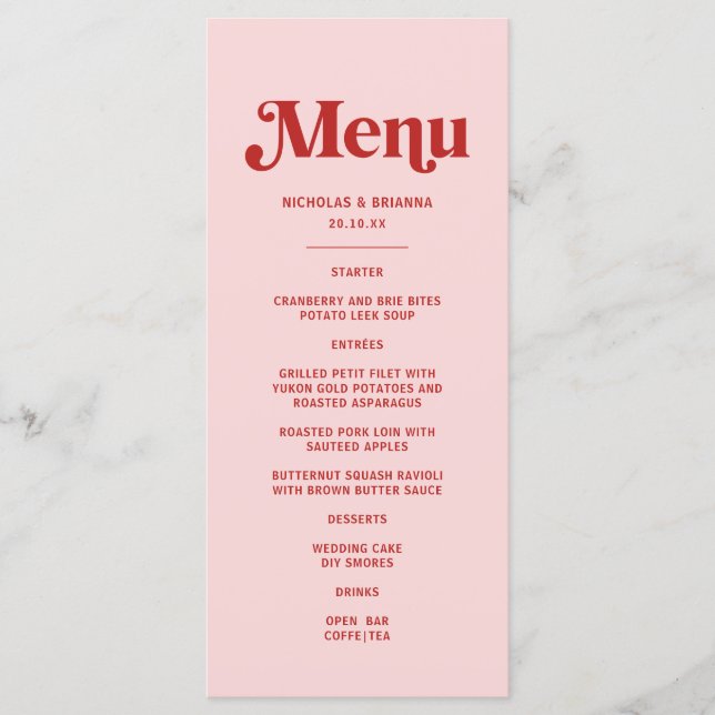 Menu Mariage de la Saint-Valentin rouge et rose (Devant)