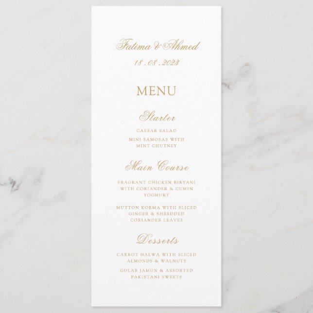 Menu Mariage de la vintage d'or musulmane blanche (Devant)