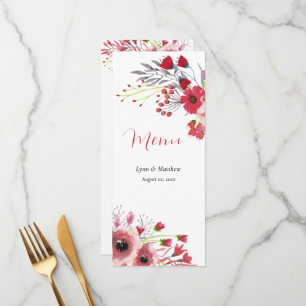 Menu Mariage de l'aquarelle de printemps Pavot rouge fl
