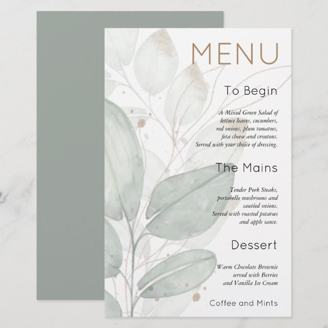 Menu Mariage de l'aquarelle de remplissage budgéta (Devant / Derrière)