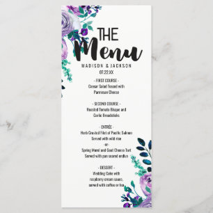 Menu Mariage de l'aquarelle florale à la menthe et