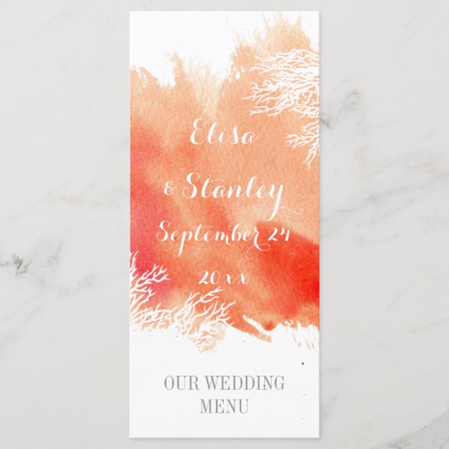 Menu mariage de l'aquarelle moderne splash coral r (Devant)